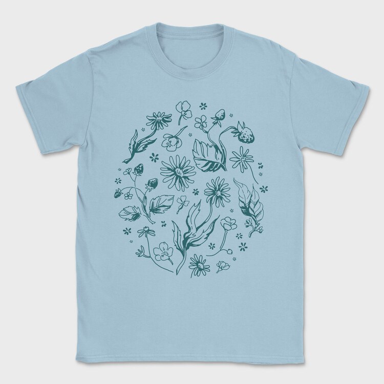 Circle Of Flowers And Leaves Botanical Line Elements, Tricou Barbati (Unisex)