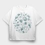 Circle Of Flowers And Leaves Botanical Line Elements, Tricou Oversize Barbati (Unisex)
