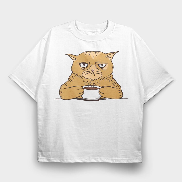 Angry Coffee Cat Grumpy, Tricou Oversize Barbati (Unisex)