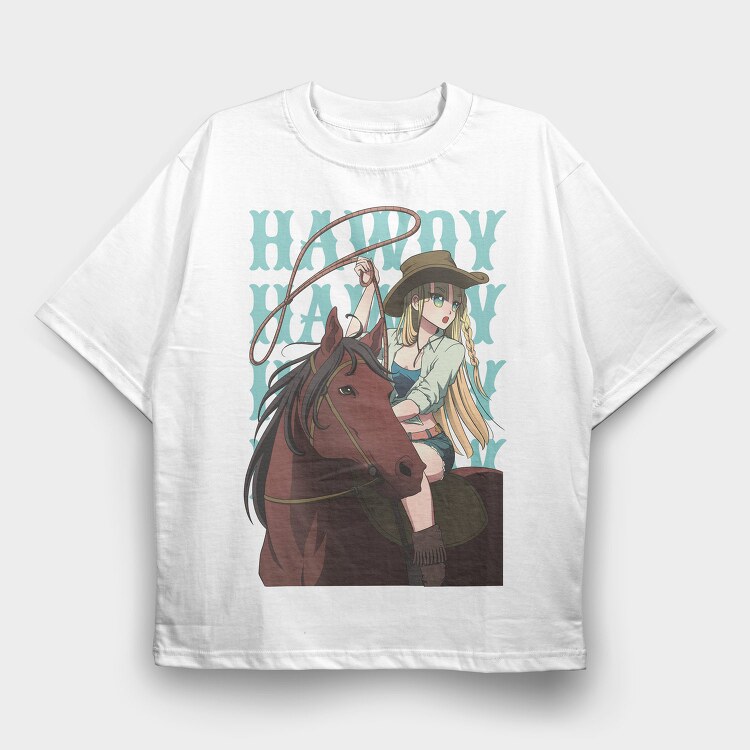 Anime Cowgirl, Tricou Oversize Barbati (Unisex)