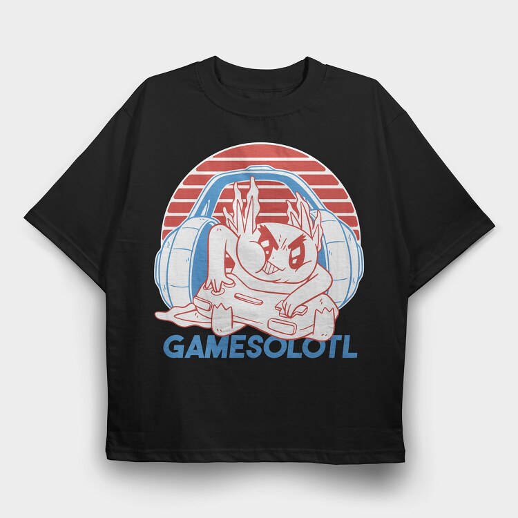 Axolotl With Joystick And Headphones Gamer, Tricou Oversize Barbati (Unisex)
