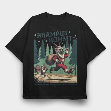 Krampus Comes Retro Comic, Tricou Oversize Barbati (Unisex)