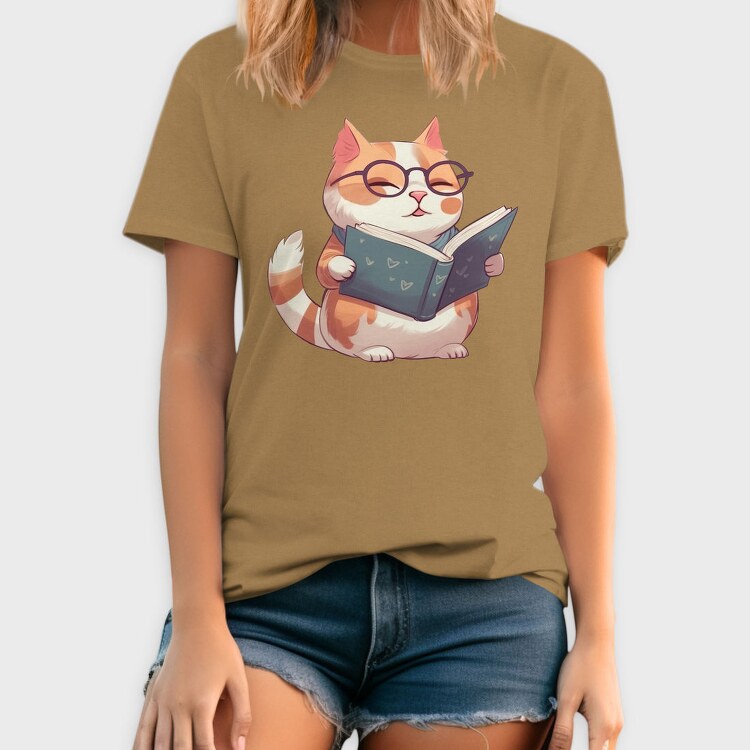 Cat With Glasses Reading Book, Tricou Barbati (Unisex)