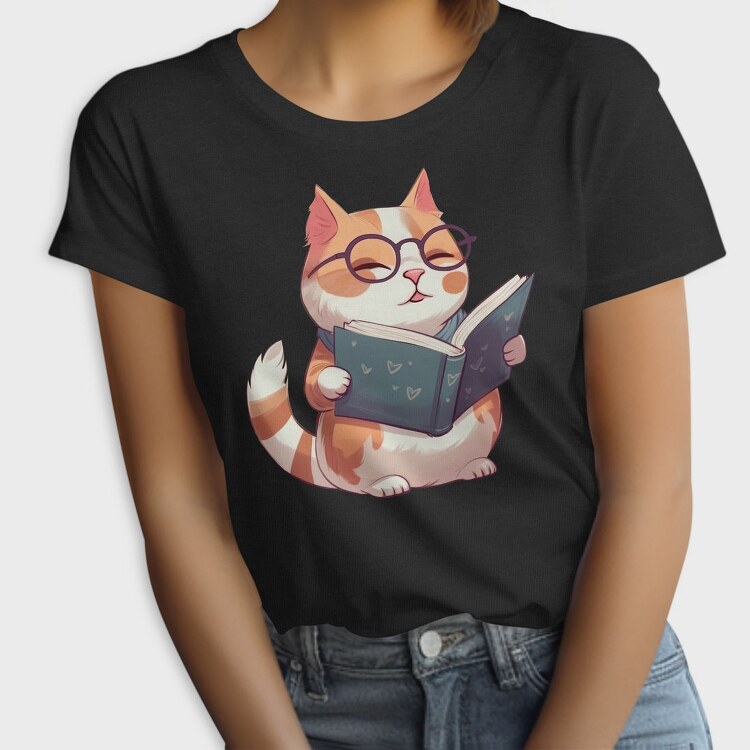 Cat With Glasses Reading Book, Tricou Femei
