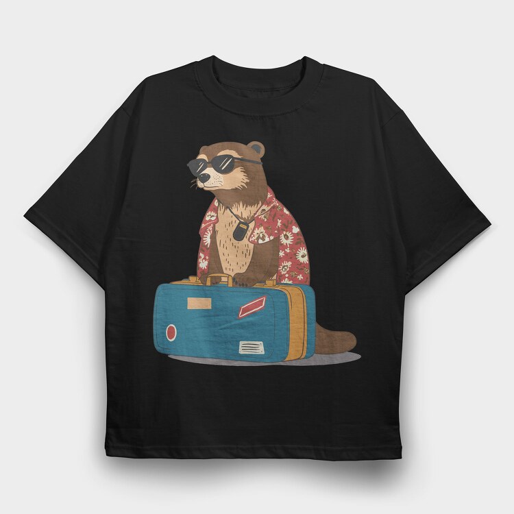 Otter Animal On Vacation Travel, Tricou Oversize Barbati (Unisex)