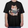 Cat With Glasses Reading Book, Tricou Oversize Barbati (Unisex)