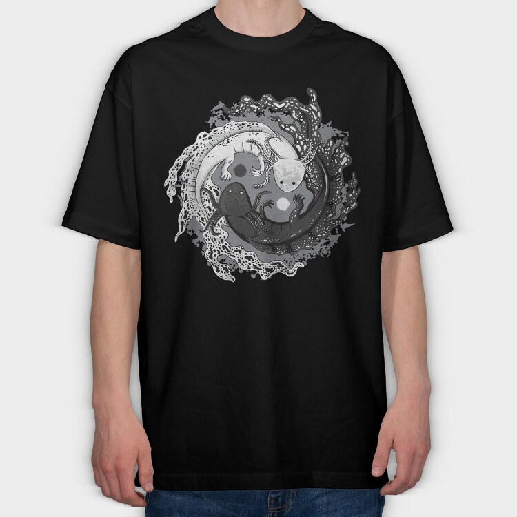 Axolotl Yin Yang Balance, Tricou Oversize Barbati (Unisex)