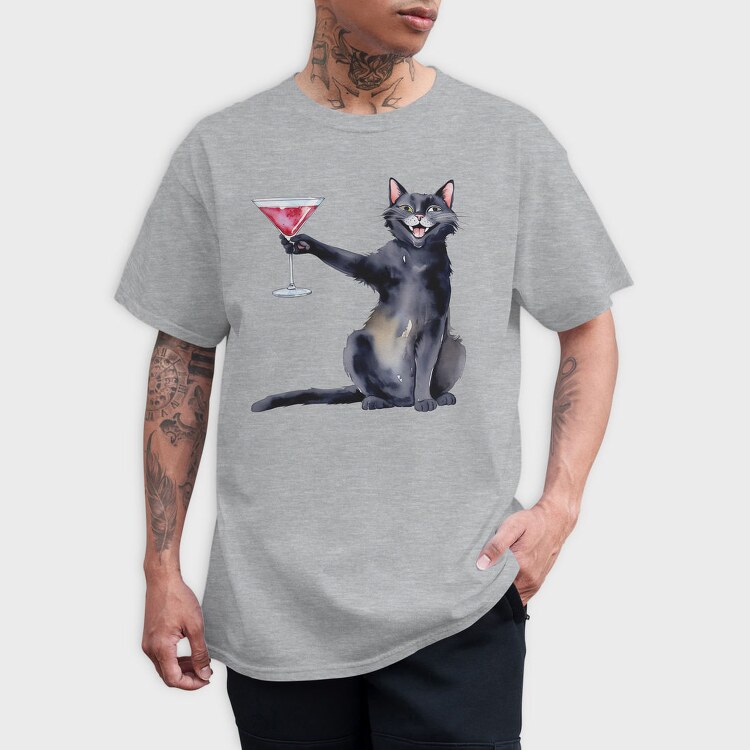 Cat With Martini Throw Pillow Black, Tricou Barbati (Unisex)