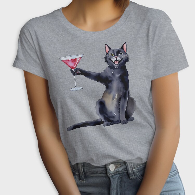 Cat With Martini Throw Pillow Black, Tricou Femei