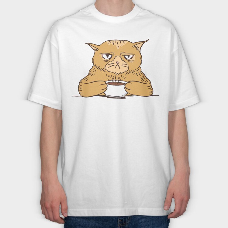 Angry Coffee Cat Grumpy, Tricou Oversize Barbati (Unisex)