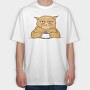 Angry Coffee Cat Grumpy, Tricou Oversize Barbati (Unisex)