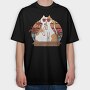 Cat With Summer Drink Retro Sunset, Tricou Oversize Barbati (Unisex)