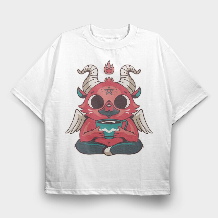 Mini Baphomet Coffee, Tricou Oversize Barbati (Unisex)
