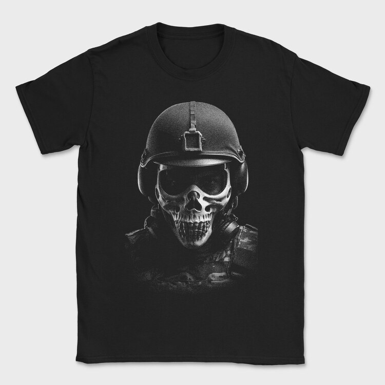 Militar Skull Monochrome, Tricou Barbati (Unisex)