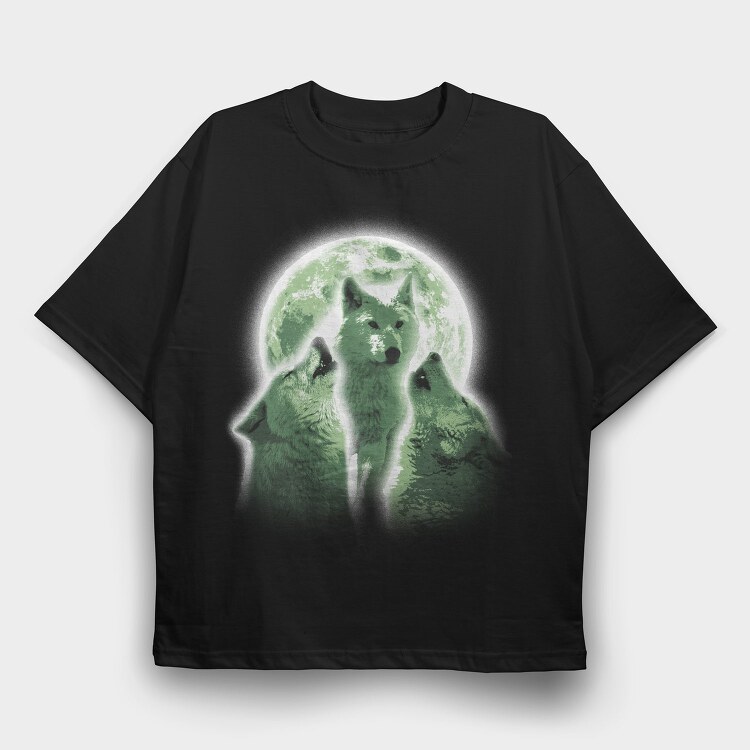 Wolves Howling At The Moon Wolf And, Tricou Oversize Barbati (Unisex)