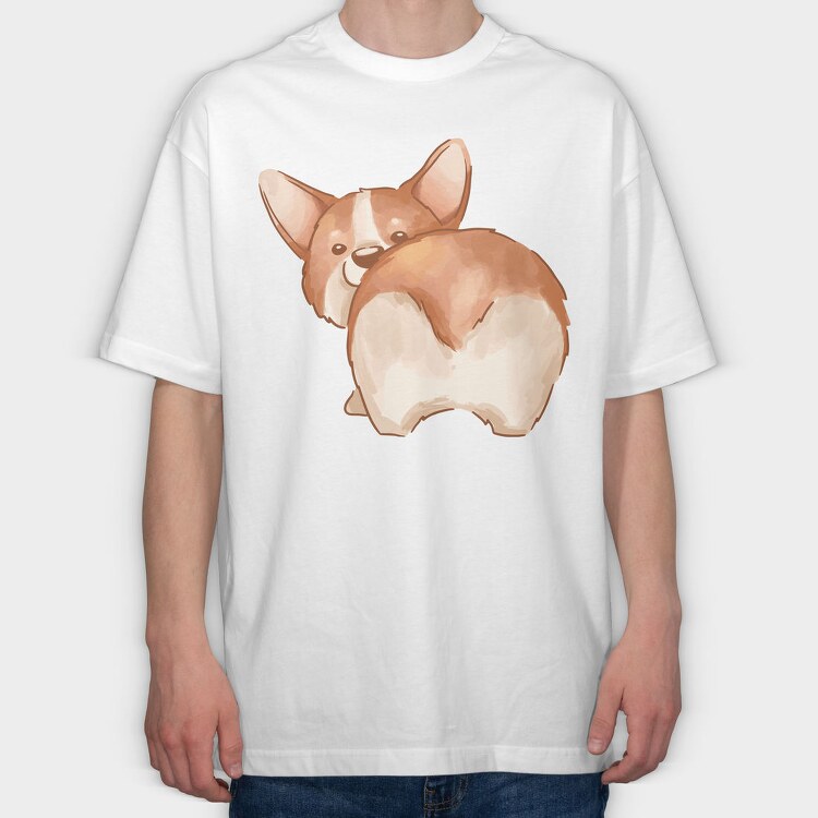 Corgi Tail Wag, Tricou Oversize Barbati (Unisex)