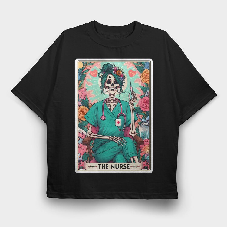 The Nurse Skeleton Card, Tricou Oversize Barbati (Unisex)