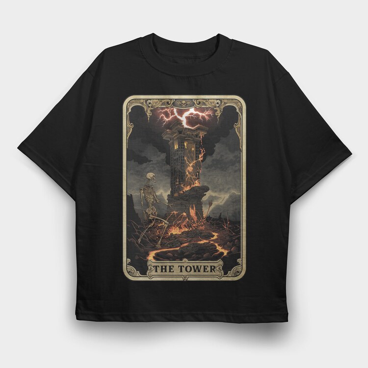 The Tower Card, Tricou Oversize Barbati (Unisex)