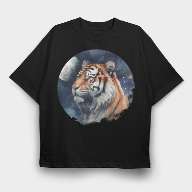 Tiger Night Moon, Tricou Oversize Barbati (Unisex)