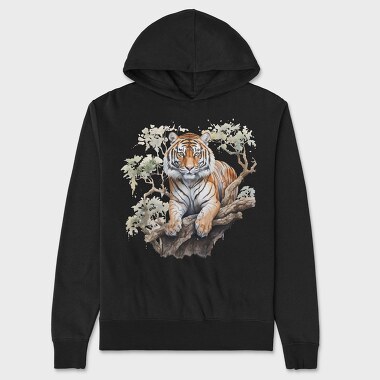 Tiger On Branch, Hanorac Oversize Barbati (Unisex)