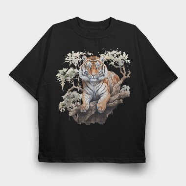 Tiger On Branch, Tricou Oversize Barbati (Unisex)