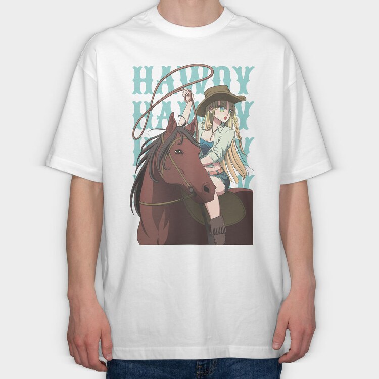 Anime Cowgirl, Tricou Oversize Barbati (Unisex)