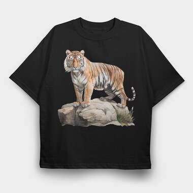 Tiger On Rock, Tricou Oversize Barbati (Unisex)