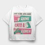 Anime Girl Cat And Ramen, Tricou Oversize Barbati (Unisex)