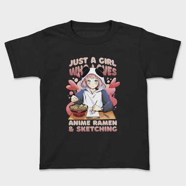 Anime Girl Ramen And Sketching, Tricou Copii