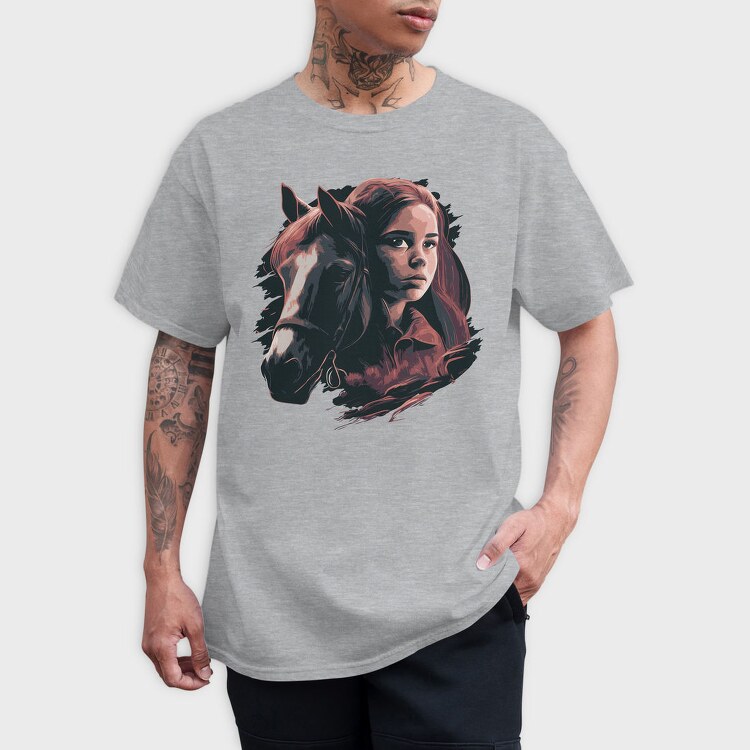 Woman And Horse Animal Girl, Tricou Barbati (Unisex)