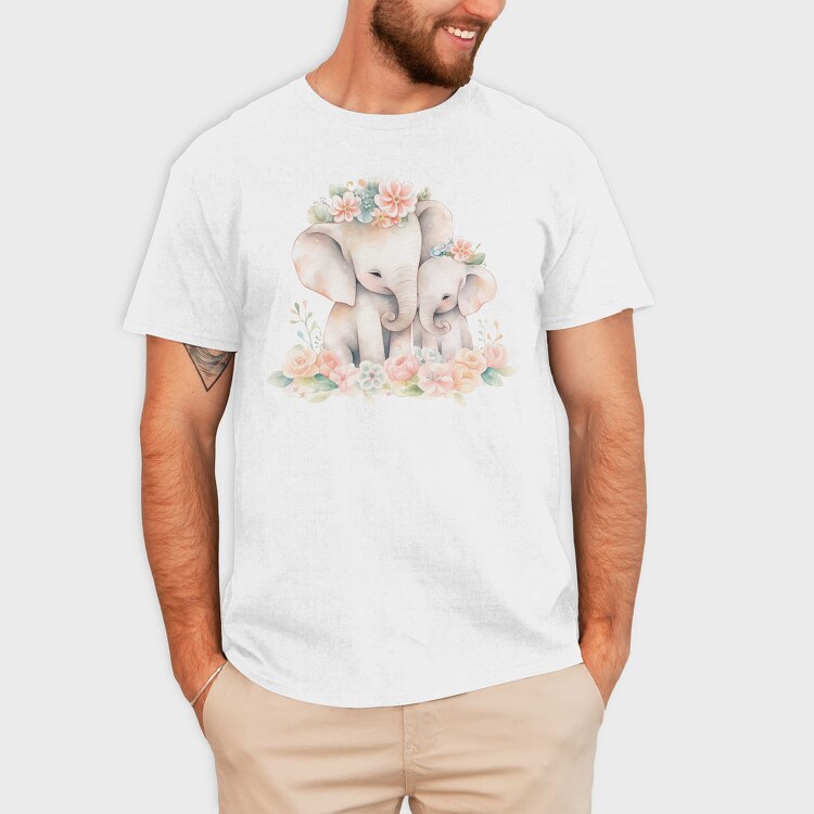 Baby Elephants With Flowers Two, Tricou Barbati (Unisex)
