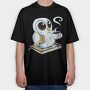 Owl With Books And Coffee Cute, Tricou Oversize Barbati (Unisex)