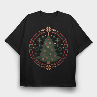 Pixelated Xmas Tree Ugly, Tricou Oversize Barbati (Unisex)