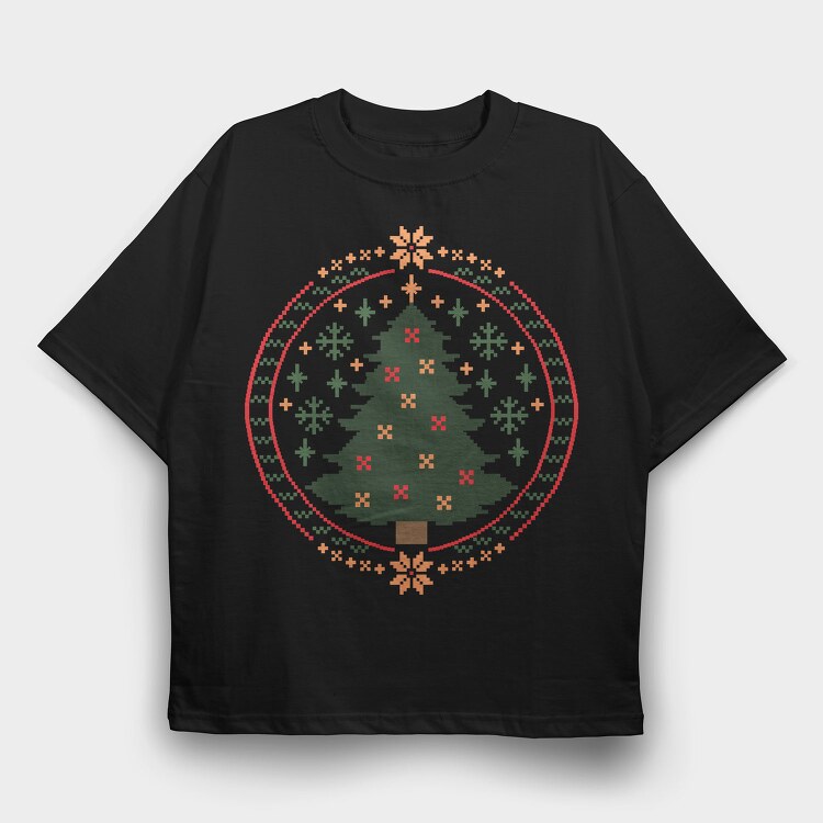 Pixelated Xmas Tree Ugly, Tricou Oversize Barbati (Unisex)