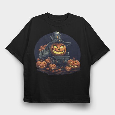 Halloween Pumpkin Train King, Tricou Oversize Barbati (Unisex)