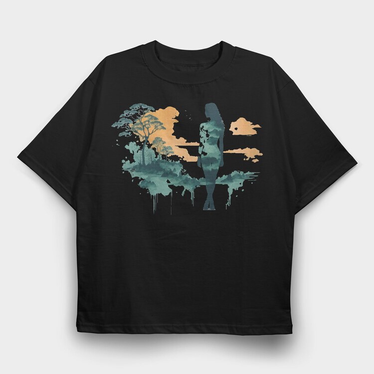Woman And Nature Watercolor, Tricou Oversize Barbati (Unisex)