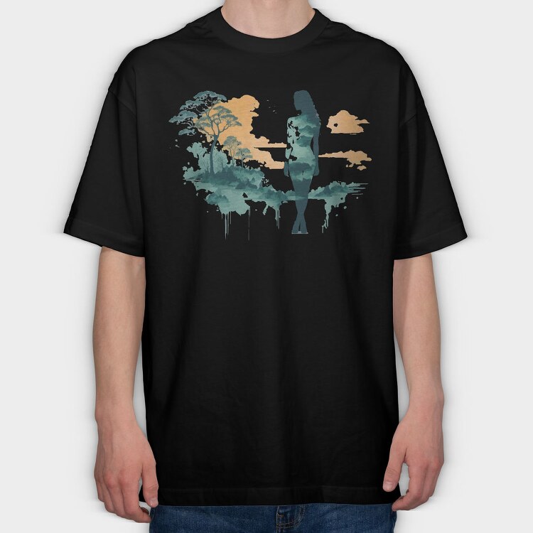 Woman And Nature Watercolor, Tricou Oversize Barbati (Unisex)