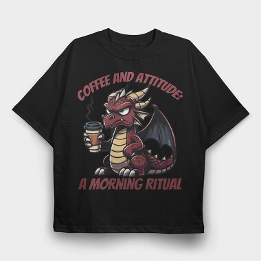 Dragon Coffee And Attitude, Tricou Oversize Barbati (Unisex)