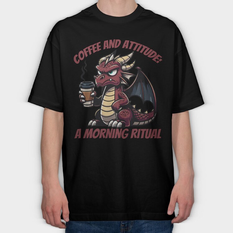 Dragon Coffee And Attitude, Tricou Oversize Barbati (Unisex)