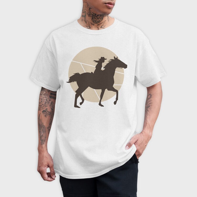 Woman Horse Rider Cowgirl Silhouette, Tricou Barbati (Unisex)