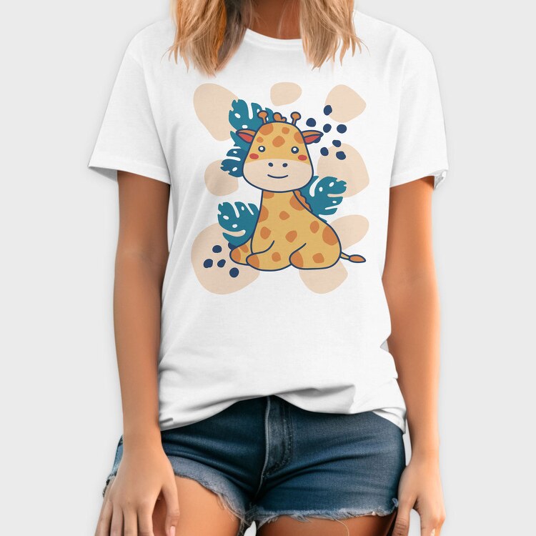 Baby Giraffe And Leaves, Tricou Barbati (Unisex)