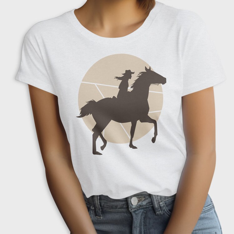 Woman Horse Rider Cowgirl Silhouette, Tricou Femei