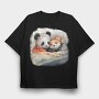 Panda And Mouse Cuddle Mice Hug, Tricou Oversize Barbati (Unisex)