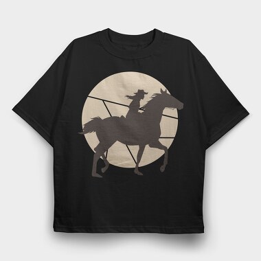 Woman Horse Rider Cowgirl Silhouette, Tricou Oversize Barbati (Unisex)