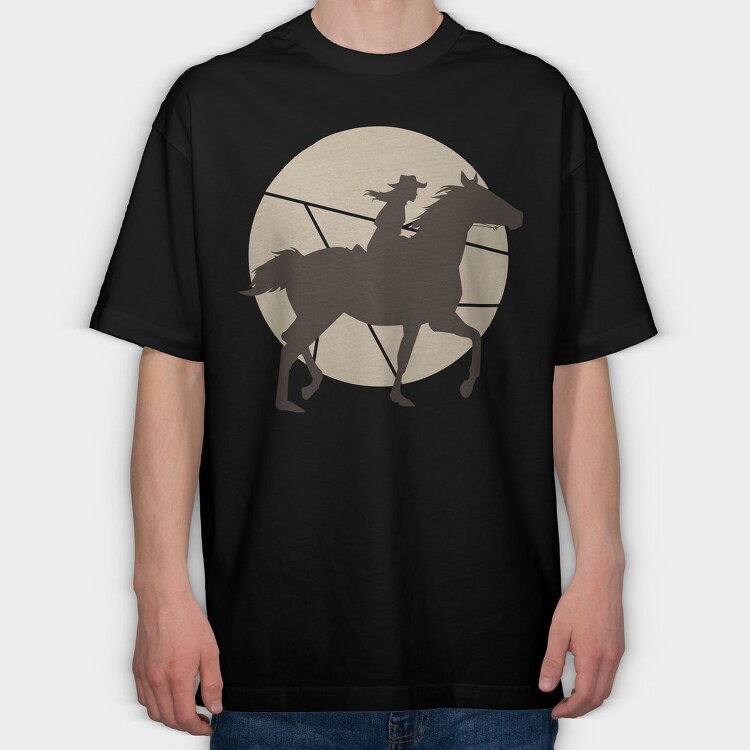 Woman Horse Rider Cowgirl Silhouette, Tricou Oversize Barbati (Unisex)