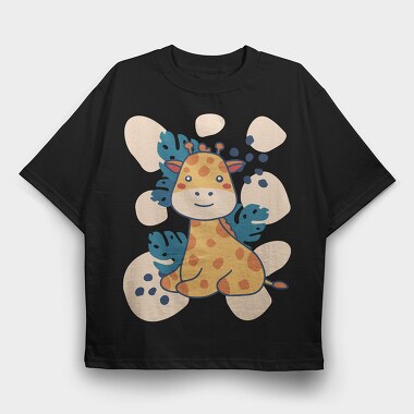 Baby Giraffe And Leaves, Tricou Oversize Barbati (Unisex)