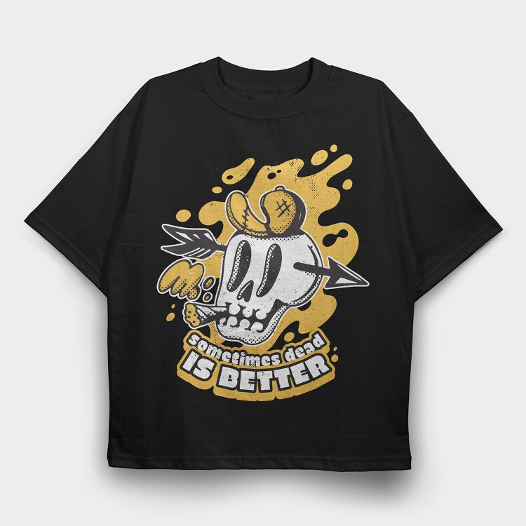 Halloween Skull Retro Cartoon Dead Is Better, Tricou Oversize Barbati (Unisex)