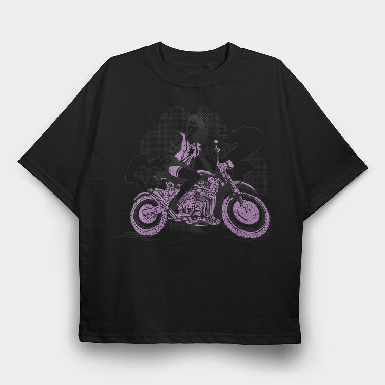 Woman In Motorcycle Biker Girl, Tricou Oversize Barbati (Unisex)