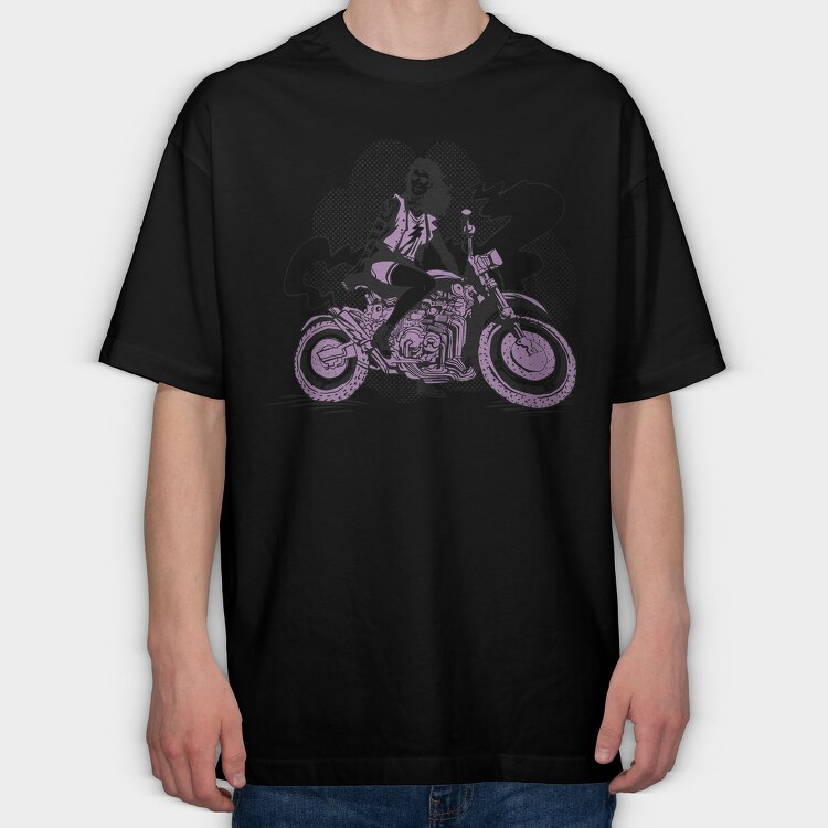 Woman In Motorcycle Biker Girl, Tricou Oversize Barbati (Unisex)