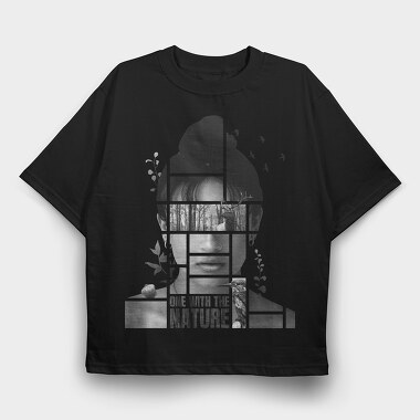 Woman In Nature Collage Framed Portrait Girl, Tricou Oversize Barbati (Unisex)